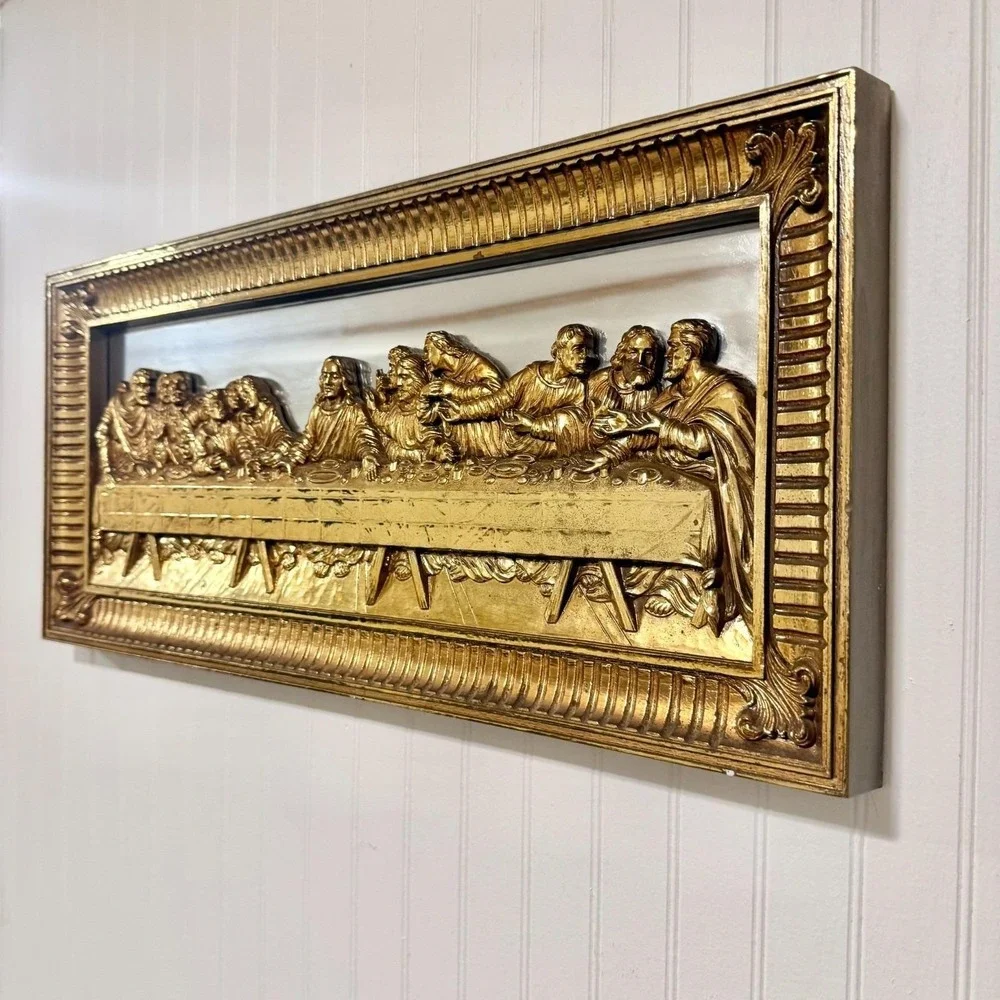 Vintage Home Interior Last Supper 3D Gold Mirror Wall Christian Religious Art